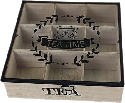 Boîte à thé noire et en bois, boîte de rangement en bois naturel