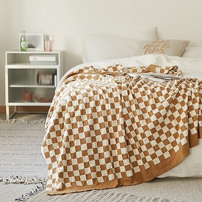 Couverture décorative yerio en maille damier 100 % pur coton pour une décoration