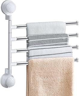 Porte-serviettes pivotant, support mural avec 4 barres pivotantes, tige en acier inoxydable