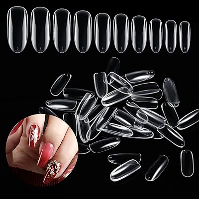Bouts d'ongles transparents à couverture complète, longs bouts d'ongles ovales en acrylique