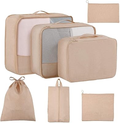 Ensemble d'organisateur de bagages pour vêtements 7 pièces avec trousse de toilette, organisateur