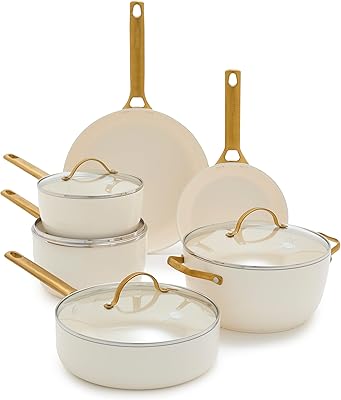 Ensemble de batterie de cuisine et poêles en céramique antiadhésive anodisée dure green
