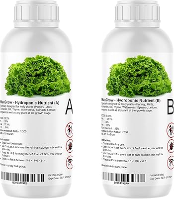 Solution nutritive hydroponique max grow (a&b) pour toutes les plantes à feuillage, semis