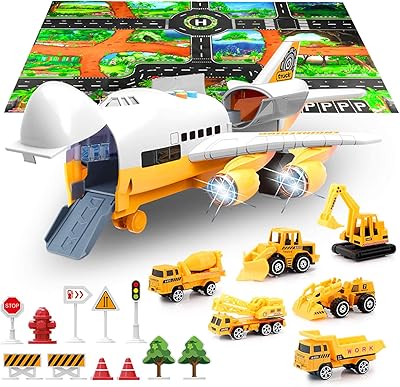 Ensemble de jouets de voiture avec avion cargo et grand tapis de jeu