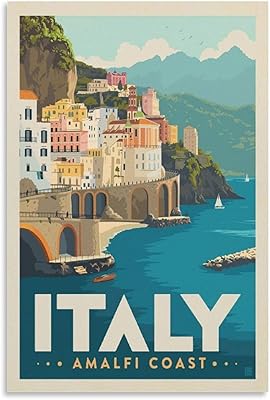 Affiche de voyage vintage hugo affiche de la côte amalfitaine en italie peinture