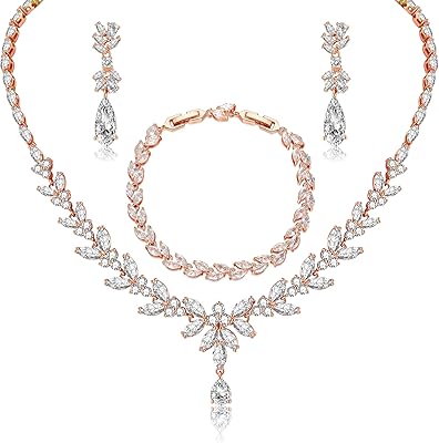 Parure de bijoux de mariée, plaqué or rose blanc 9 carats, argent 925