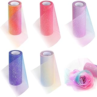 Enveloppes de tulle à paillettes arc-en-ciel, 5 pièces de rubans à paillettes