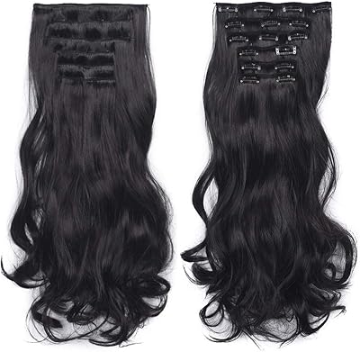 Extensions de cheveux à clips pour femmes 50 cm, postiches longues ondulées
