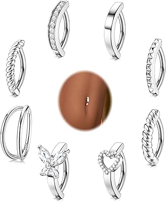 8 pièces d'anneaux de ventre en acier chirurgical 14 grammes, anneaux de ventre