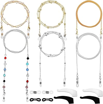 6 pièces chaînes de lunettes pour femmes, collier en corde, anneau de protection