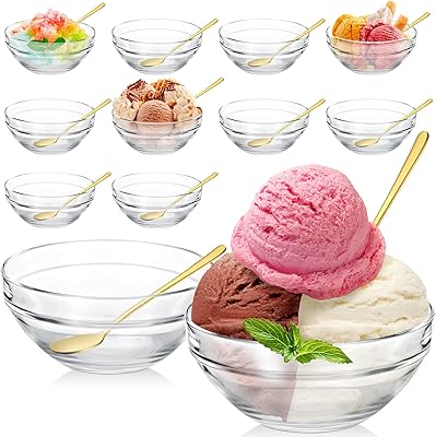 Lot de 12 bols et cuillères à glace en acier