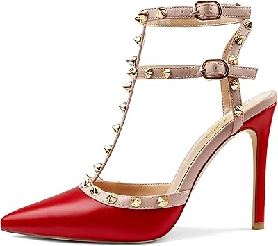 Sandales à talons fins et rivets pour femmes, bout pointu, boucle réglable, bride