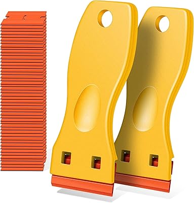 Grattoir à lame de rasoir en plastique - décapant de peinture murale avec 100 lames anti-rayures pour enlever les autocollants de fenêtre, de verre, de bois et de sol (2 pièces jaunes). Diaytar Sénégal : Parce que chaque FCFA compte