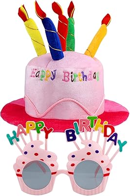 Chapeau de joyeux anniversaire, chapeau d'anniversaire avec lunettes, chapeau de gâteau d'anniversaire