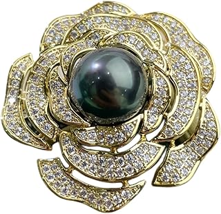 Broche en perle noire d'eau douce naturelle, perle ronde pour femme 10-11 mm