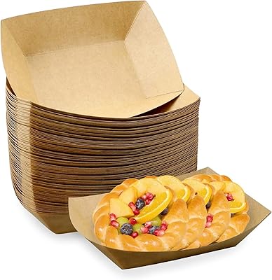 [50 pièces petits] revêtement de plateau alimentaire kraft jetable résistant à l'huile, robuste, recyclable, respectueux de l'environnement, papier à emporter, plateau de service de nourriture pour bateaux pour collations de fête, frites, nachos, hot-dogs, tacos barbecue (petit). Diaytar : Où chaque achat est une victoire pour votre budget
