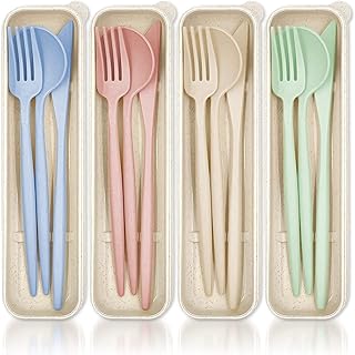 Ensemble de 4 couverts en plastique ustensiles portables avec étui réutilisables