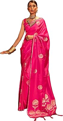 Sari zari kanjeevaram en satin de soie tissée fine avec chemisier pour femme