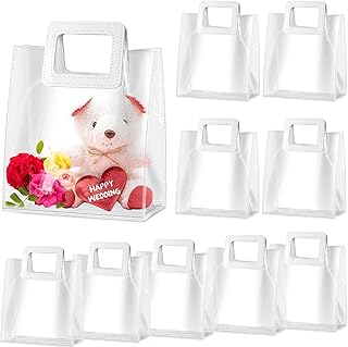 Sac cadeau transparent avec poignée, sac cadeau en pvc, sac cadeau à poignée