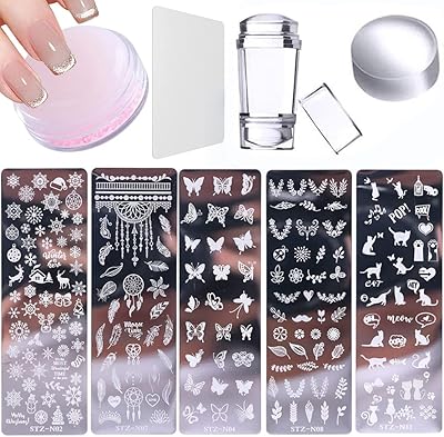 Ensemble de 8 modèles d'estampage d'ongles avec 1 tampon et 2 tampons