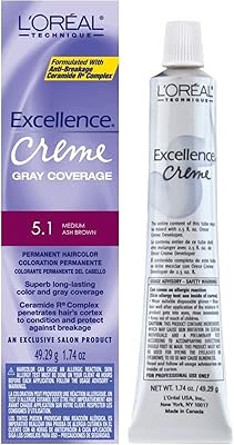 Crème colorante permanente l'oréal excellence, châtain moyen cendré n° 5.1, 50 ml