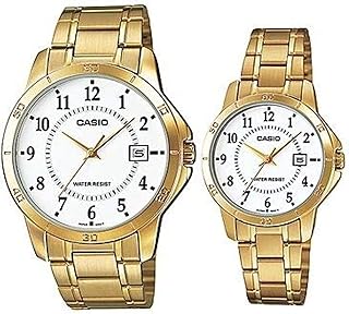 Montre pour couples avec bracelet en acier inoxydable et cadran en or blanc
