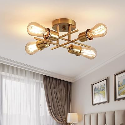 Lustre spoutnik moderne qcyuui, plafonnier semi-conique à 4 lumières, plafonnier industriel doré du