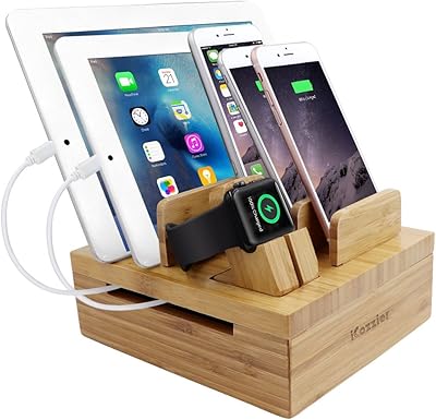 Icozzier bamboo 5 emplacements amovible pour téléphone et tablette support de bureau