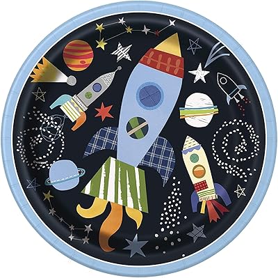 Unique party 73265 assiettes en carton motif espace extra-atmosphérique, taille 23 cm, paquet