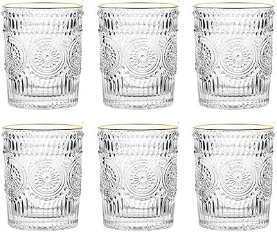 Ensemble de 6 verres à boire de luxe texturés classiques, ensemble de verres