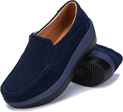 Chaussures à plateforme pour femmes, mocassins confortables à enfiler en daim, mocassins compensés