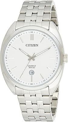 Montre analogique citizen pour homme avec cadran blanc et bracelet en acier inoxydable