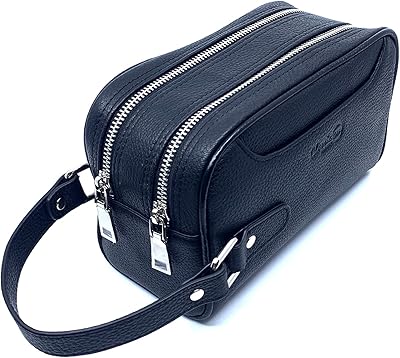 Trousse de toilette classique en cuir véritable pour homme - ensemble de rangement
