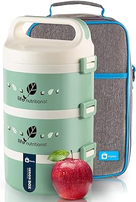 Boîte à lunch bento empilable en acier inoxydable monka (3 couches) avec sac