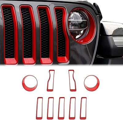 Calandre en maille jeep wrangler jl 2018 + couvercle de clignotant avant (rouge)
