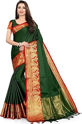 Sari banarasi en mélange de soie et coton de couleur unie pour femme