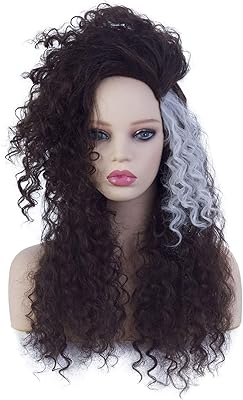 Perruque synthétique longue ondulée noire pour déguisement d'halloween avec perruque moelleuse