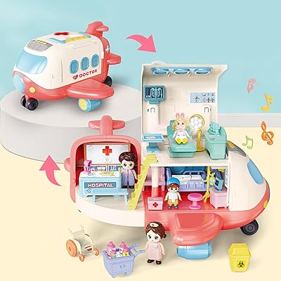Mepigen pretend airplane doctor maison de poupée avion volant avec figurines médicales