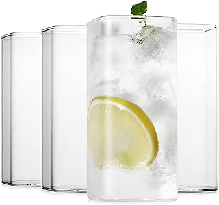 Lot de 4 verres carrés fins, verres élégants pour eau, jus, boissons mixtes