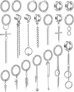 20 pièces boucles d'oreilles pendantes pour hommes en chaîne acier inoxydable et femmes