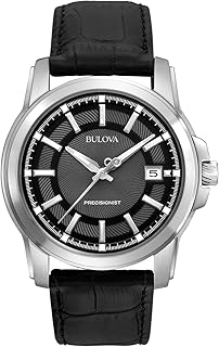 Montre prestigieuse bulova pour homme, boîtier en acier inoxydable avec bracelet en cuir