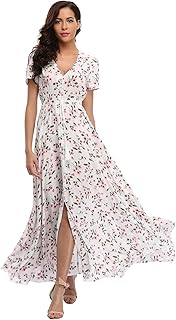 Robe longue florale pour femme avec boutons et design bohème ample pour la fête