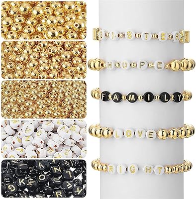 Kit de perles artisanales, 1600 pièces de petites perles rondes douces de l'alphabet