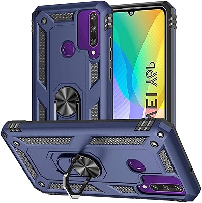Coque pour huawei y6p 2020/honor 9a avec protecteur d'écran en verre trempé, anneau