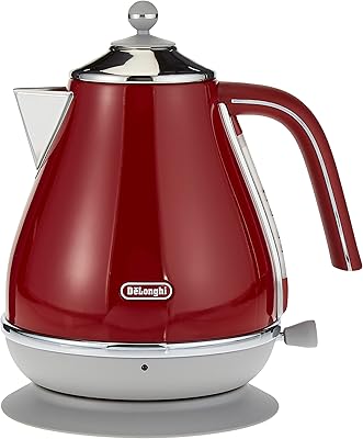 Bouilloire rouge vintage icona capitals, 1,7 l avec indicateur de niveau d'eau, base