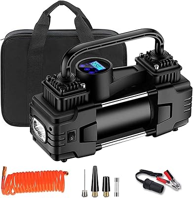 Pompe de gonflage de pneu de compresseur d'air portable à double cylindre robuste