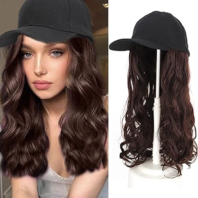 Goodern casquette de baseball avec perruque postiches longues bouclées extensions de cheveux