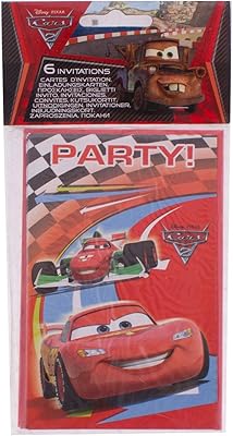 Unique party 71445 invitations à une fête disney cars, paquet de 6