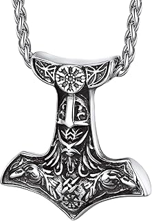 Colliers marteau de thor viking en acier inoxydable pour hommes plaqué or 18