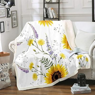 Couverture sherpa lucised pour femme à imprimé tournesol, couverture polaire respirante avec motif